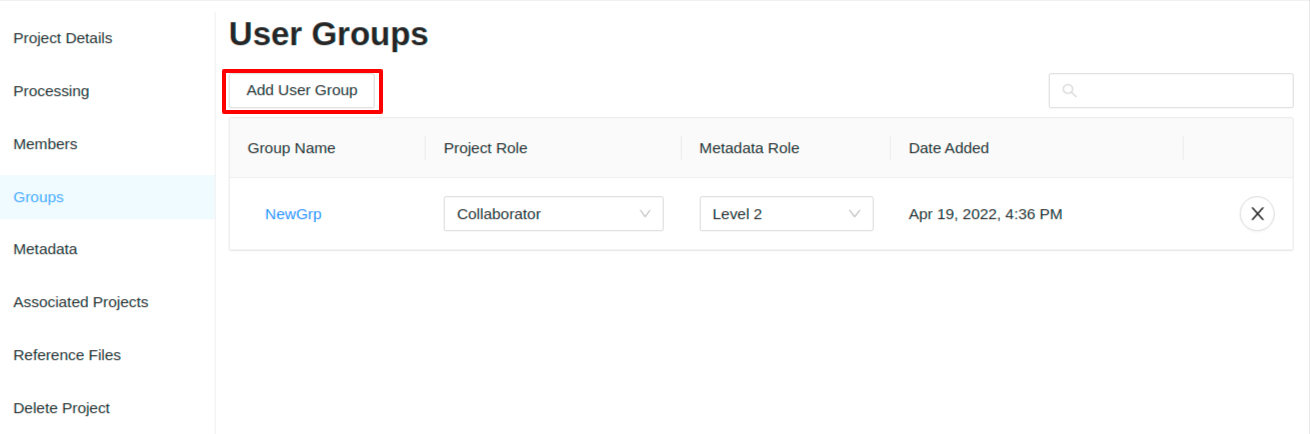 Add project group member button.