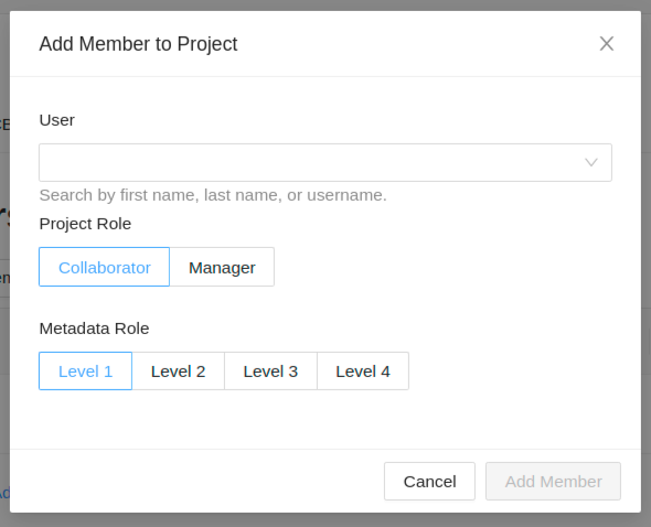 Add project member dialog.