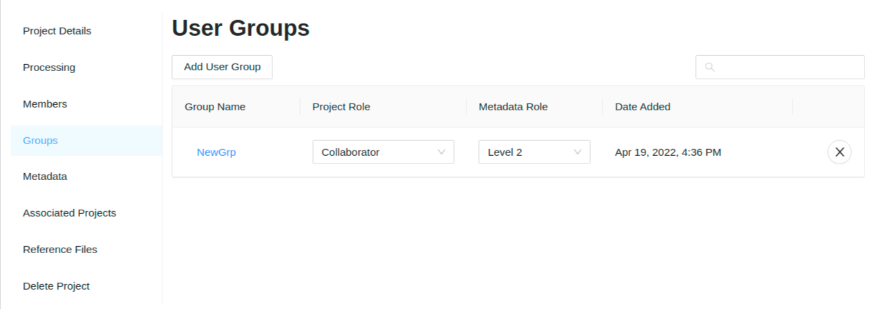 Project details groups tab.