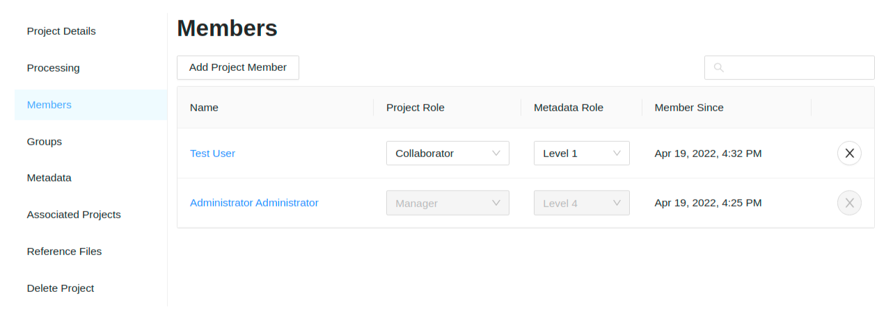 Project details members tab.