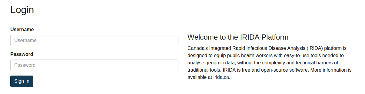 IRIDA login.