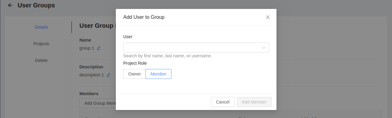 Add group member dialog.