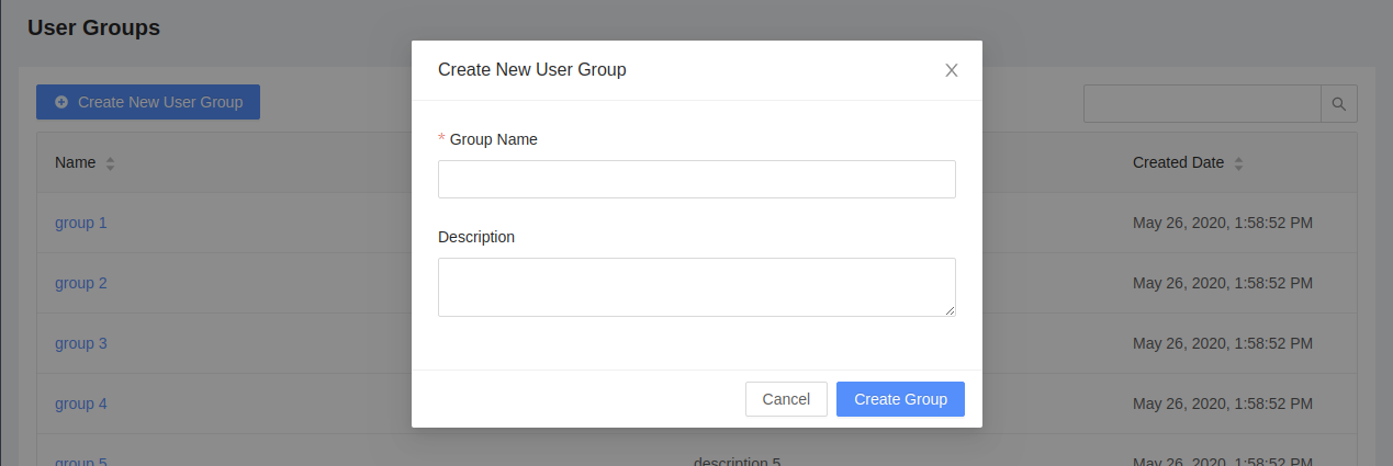 User group details form.