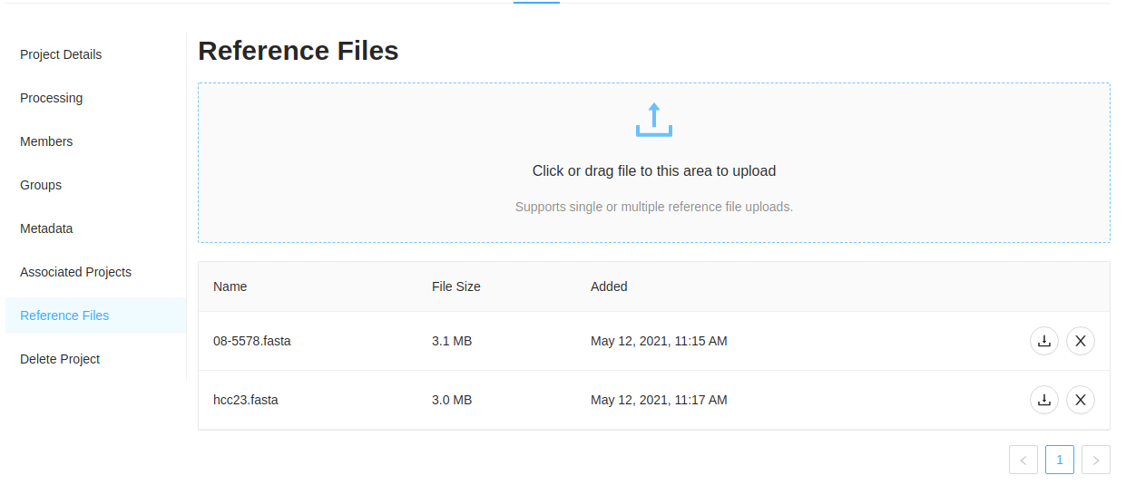 Project details reference files tab.
