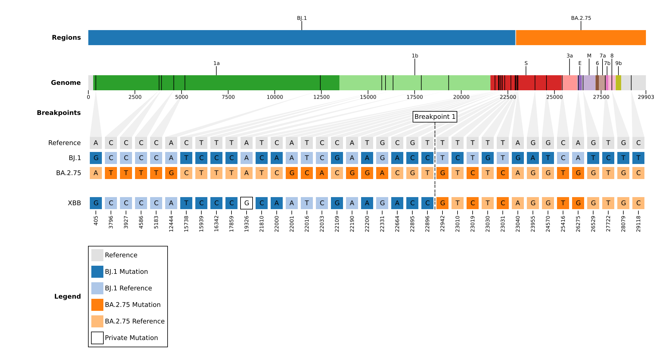 rebar plot of XBB showing parents BJ.1 and BA.2.75 mutations.