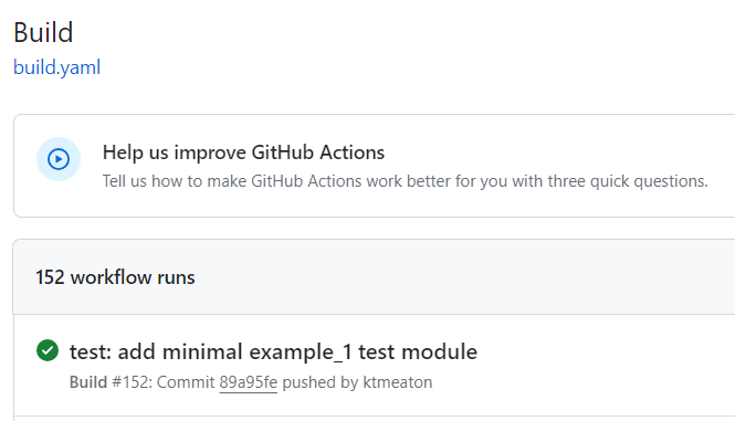 Screenshot of the GitHub actions build page, which shows a list of automated analyses.